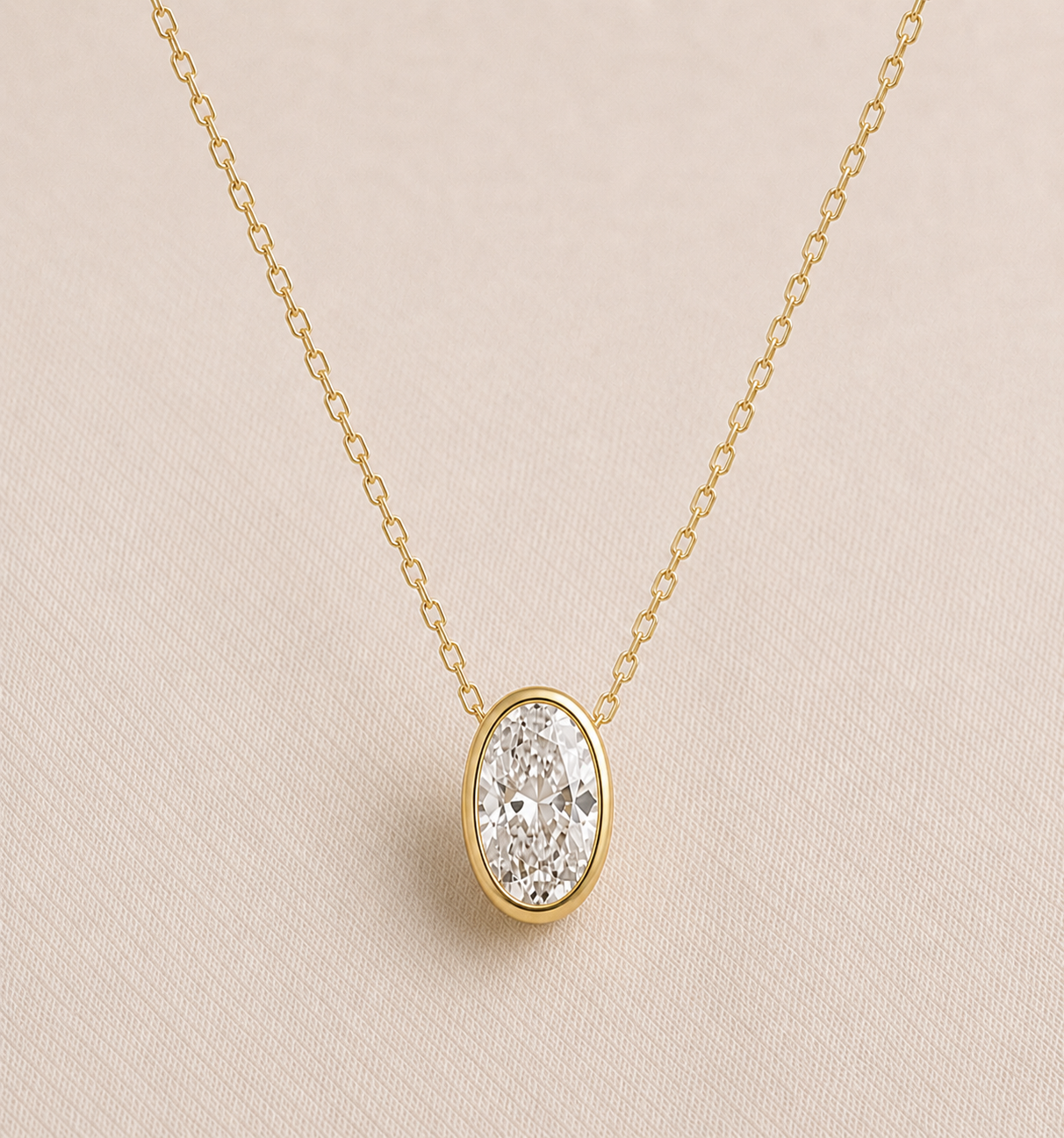 Bezel Set Oval Lab Grown Diamond Slider Pendant 0.50ct – 9K Yellow Gold