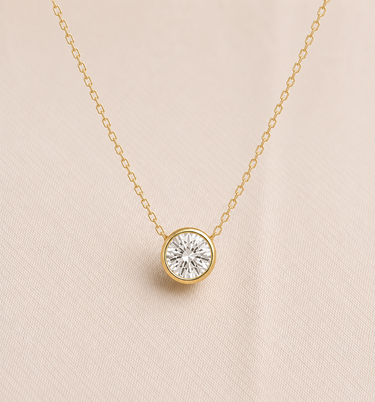 Bezel Set Round Lab Grown Diamond Slider Pendant 1.00ct – 9K Yellow Gold