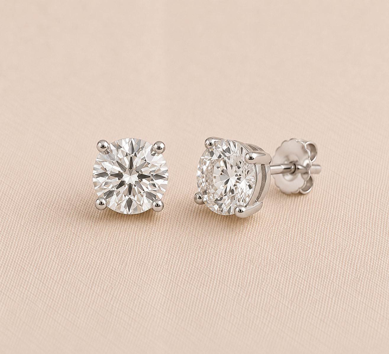 Four Claw Round Lab Grown Diamond Stud Earrings 1.00ct – 18K White Gold