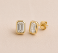 Bezel Set Emerald Cut Lab Grown Diamond Stud Earrings 1.00ct – 9K Yellow Gold