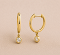 Round Lab Grown Diamond Drop Huggie Earrings 0.30ct – 18K Yellow Gold