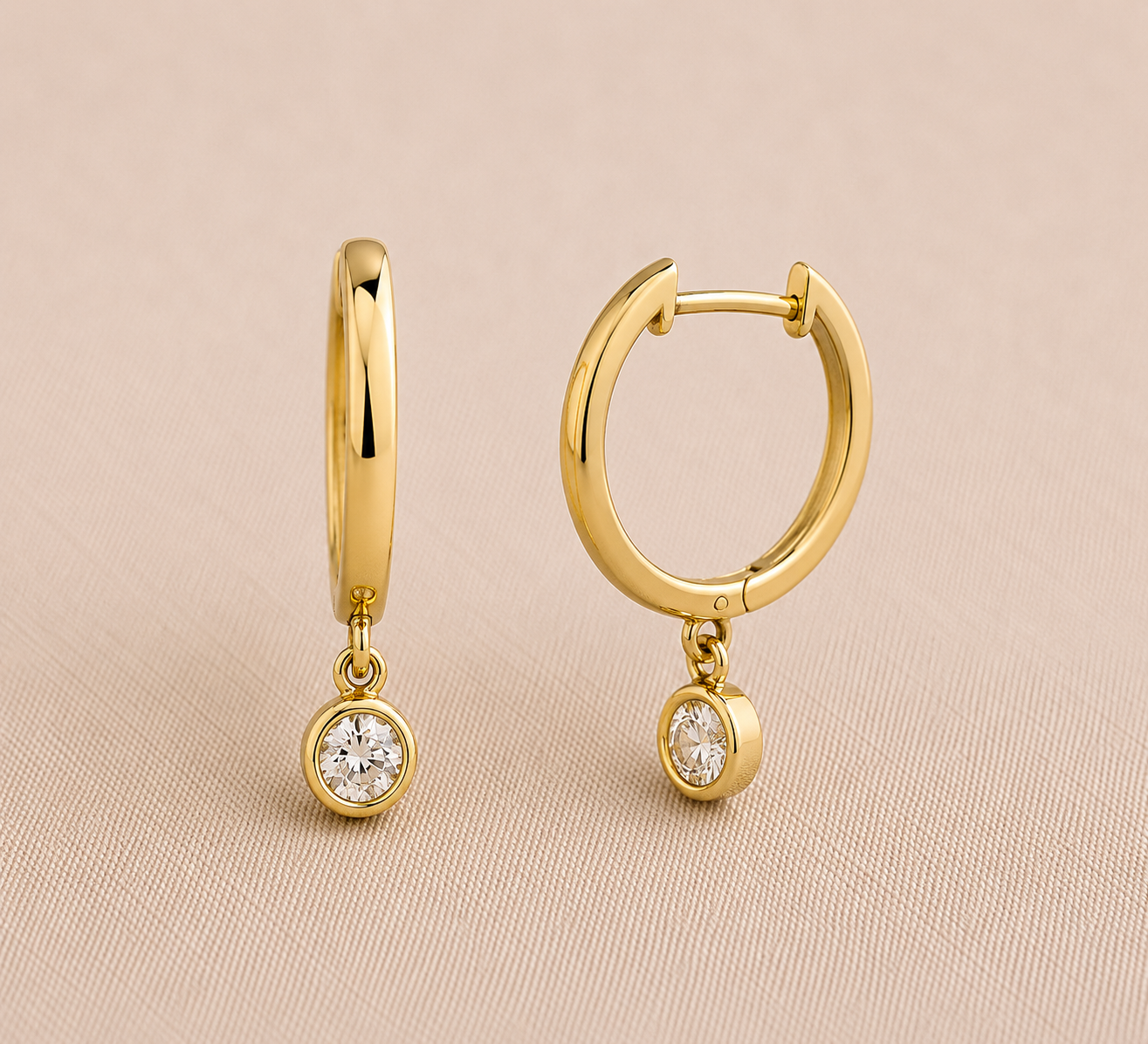 Round Lab Grown Diamond Drop Huggie Earrings 0.30ct – 18K Yellow Gold