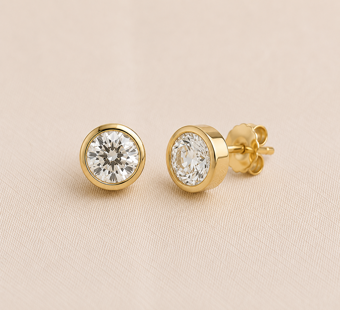 Bezel Set Round Lab Grown Diamond Stud Earrings 1.00ct – 9K Yellow Gold