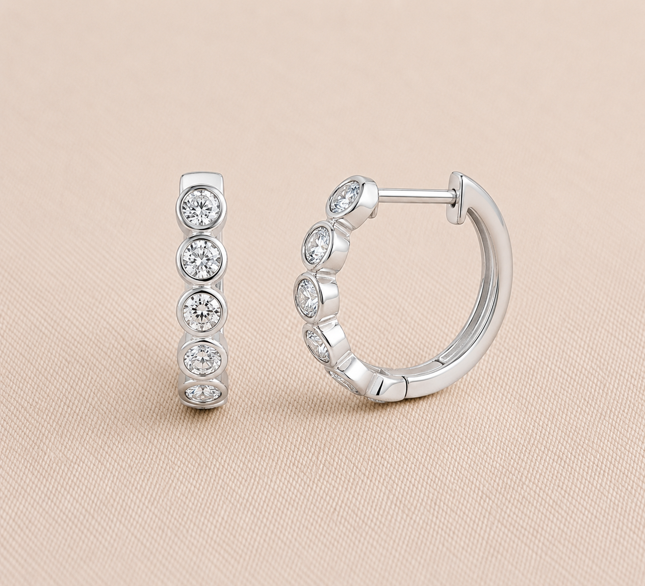 Bezel Set Round Lab Grown Diamond Huggie Earrings 1.00ct – 9K White Gold