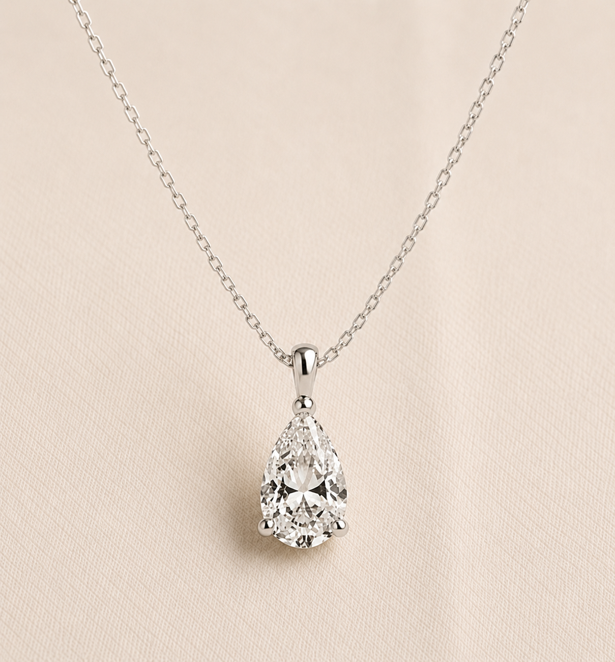 Three Claw Pear Lab Grown Diamond Solitaire Pendant 2.00ct – 18K White Gold