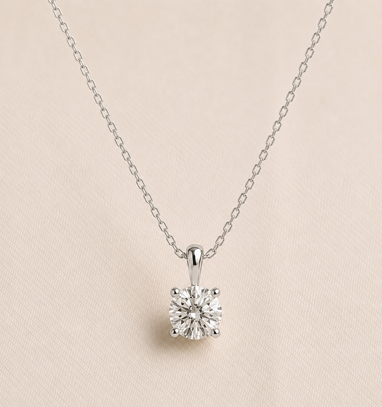 Four Claw Round Lab Grown Diamond Solitaire Pendant 1.00ct – 9K White Gold